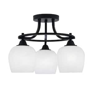 Madison 15.5 in. 3-Light Matte Black Semi-Flush Mount with White Marble Glass Shade