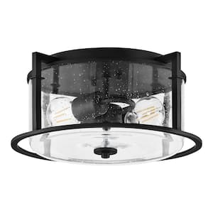 Helenwood 2-Light Matte Black Ceiling Flush Mount with Clear Seeded Glass