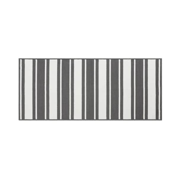 Tufted Dark Grey and White 2 ft. 2 in. x 5 ft. Gladwin Stripe Runner Rug