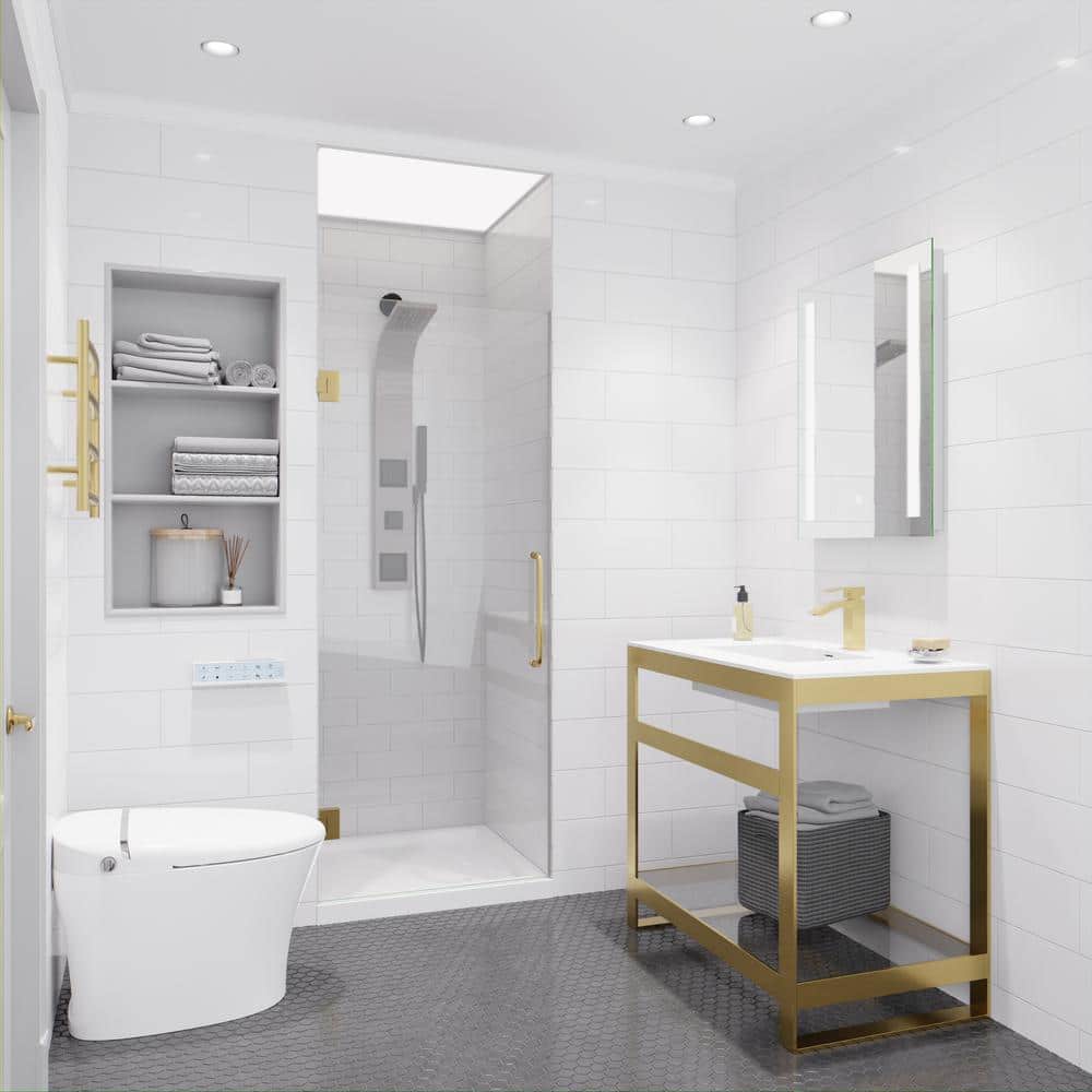 72" H x 24" W Frameless Shower Door with Brushed Gold Hardware