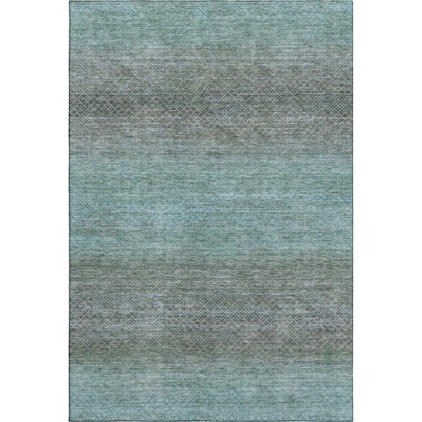 Mayfield Premium Machine Washable Abstract AMF2005 Teal 10 ft. x 14 ft. Area Rug