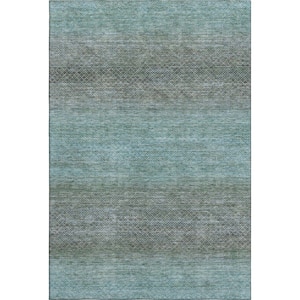 Mayfield Premium Machine Washable Abstract AMF2005 Teal 8 ft. x 10 ft. Area Rug