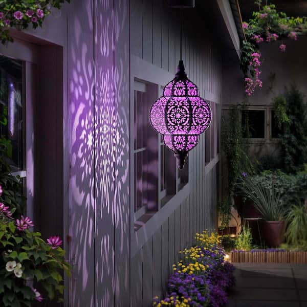 Purple Hanging Solar Lights Outdoor Garden Decor, 2-Pack