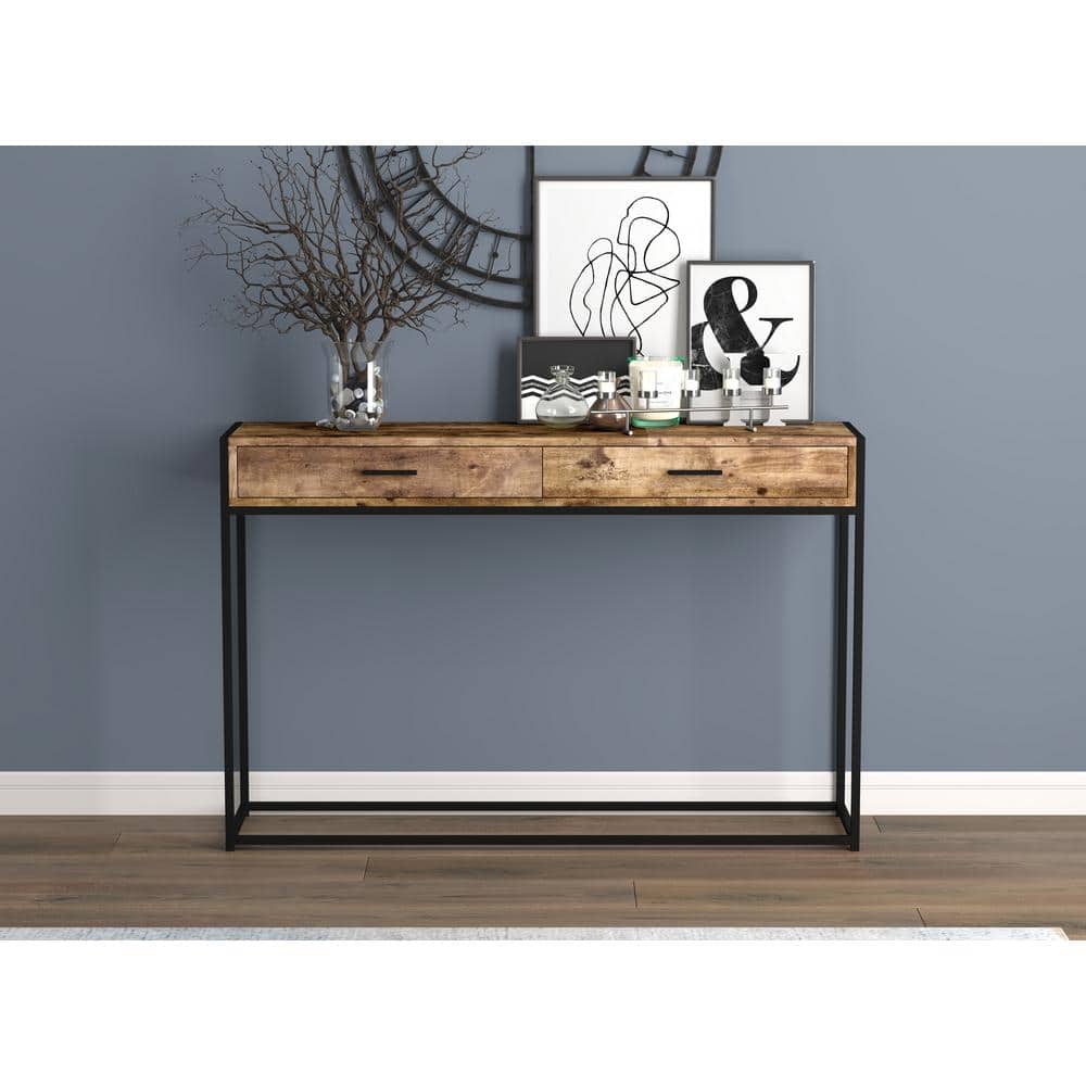Rustic Chic 48" Reclaimed Wood Console with Black Metal Frame and Storage Drawers