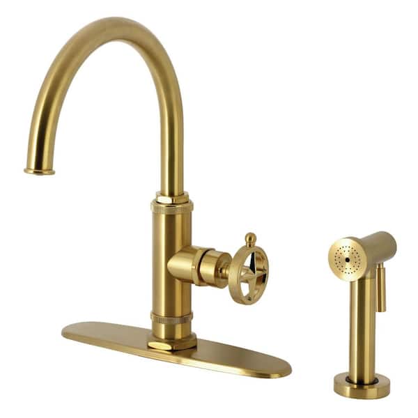 Levante 1-Handle Deck Mount Standard Kitchen Faucet in Brushed Brass