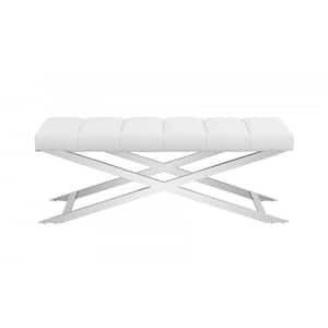 Amelia White 47 in. Faux Leather Bedroom Bench Backless Upholstered