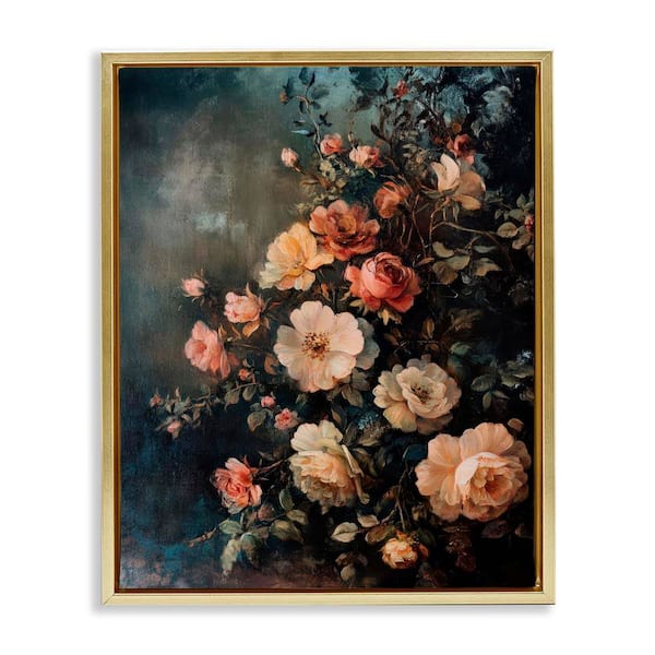 Stupell Industries Dark Rose Florals by Petal Prints Design Gold Floater Frame Nature Graphic Art Print 21 in. x 17 in.