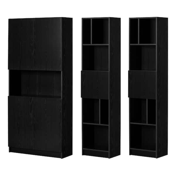 Liora Black Oak 71.5 in. Tall Particle Board 18-Shelf Set of Bookcase