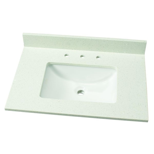 Home Decorators Collection 31 in. W Engineered Stone Single Vanity Top in Sparkling White with White Sink