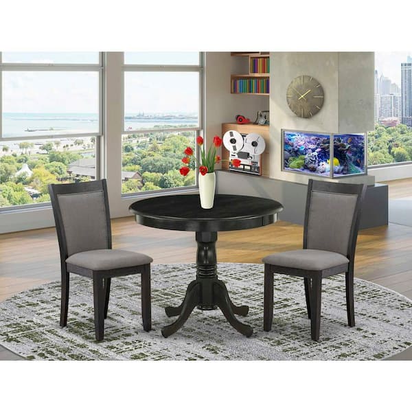 East West Furniture 3-Piece Wirebrushed Black Solid Wood Top - Upholstered Dining Room Set - Seats-4