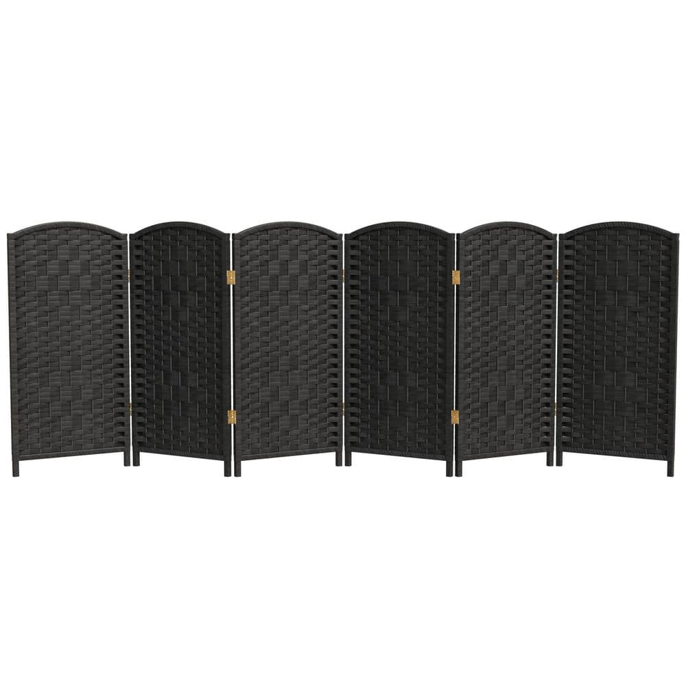 3 ft. Tall Black Woven Fiber Folding Screen - 6 Panel