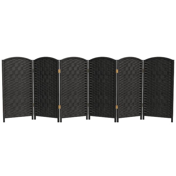 3 ft. Short Diamond Weave Fiber Folding Screen - Black - 6 Panel