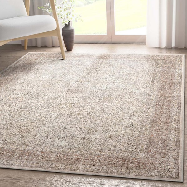 Beige 5 ft. 3 in. x 7 ft. 3 in. Flat-Weave Asha Isolde Vintage Oriental Botanical Area Rug