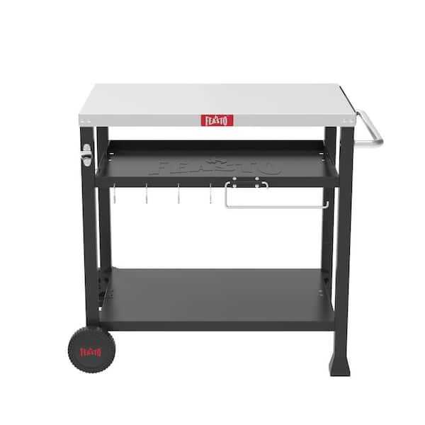 3-Shelf Stainless Steel Outdoor Movable Food Prep Table Grill Cart with 2-Wheels