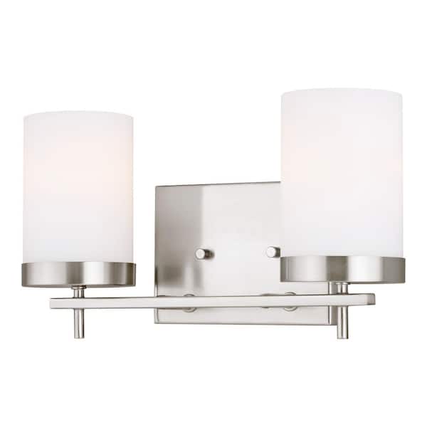 Generation Lighting Zire 14 in. W 2-Light Brushed Nickel Bathroom Vanity Light with Etched White Glass Shades