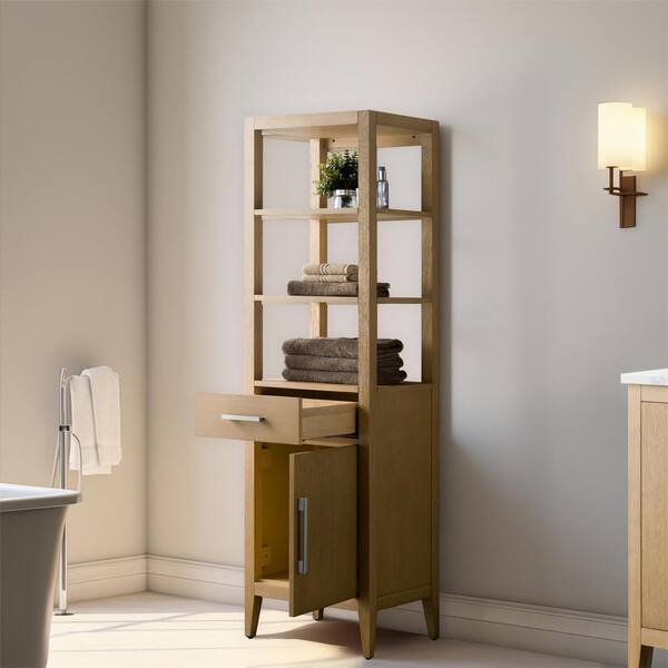 Vanity Art 21 in. W x 17 in. D x 72 in. H Brown MDF Floor Standing Linen Cabinet with Soft Close Door in Natural Oak/BN