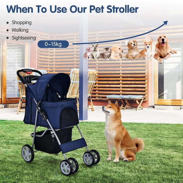 3-Wheel Pet Stroller Cat Dog Cage Stroller Folding Carrier Breathable Cup  Holder