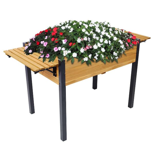 Unbranded 53 in. x 24 in. x 30 in. Wood Rectangular Raised Garden Bed, Elevated Planter Box Stand for Backyard, Patio, Natural