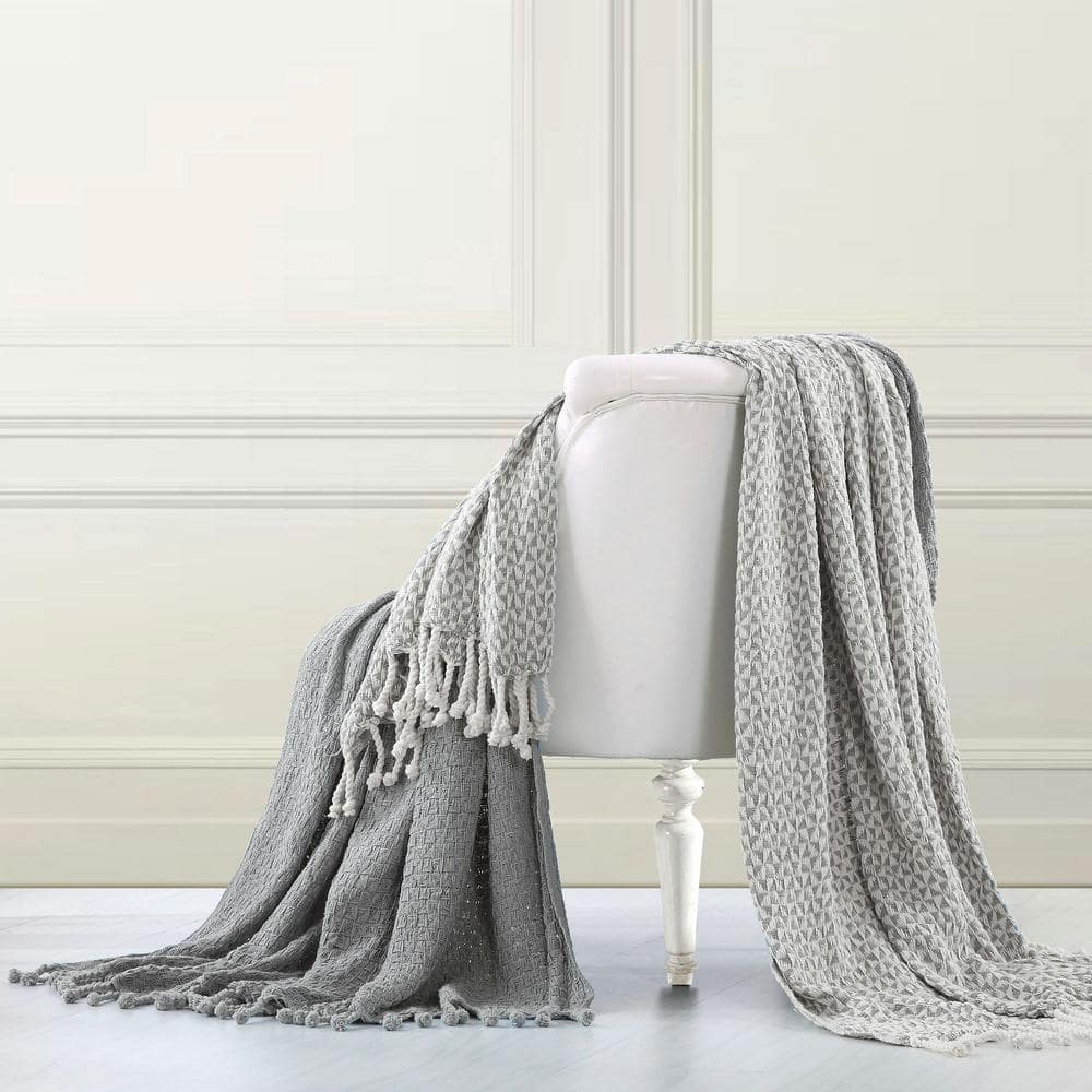 MODERN THREADS 2-Pack Picasso Grey Cotton Throws 5CTNTRPC-IVG-ST - The ...