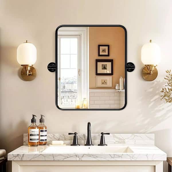 Belleflor 20 in. W x 24 in. H Classic Rectangular Metal Frame Black Adjustable Vanity Mirror / Bathroom Mirror