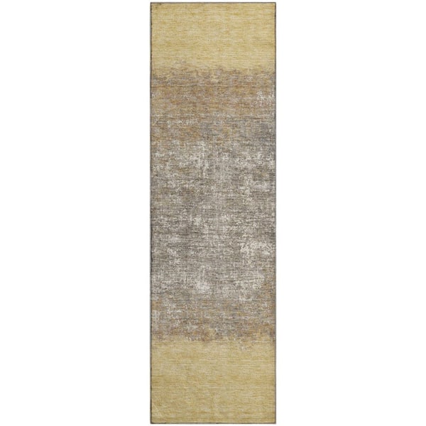 Mayfield Premium Machine Washable Abstract AMF2214 Gold 2 ft. x 7 ft. Runner Rug