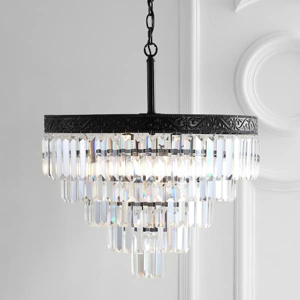 JONATHAN Y Wyatt 20 in. 4-Light Bronze/Clear Crystal Chandelier