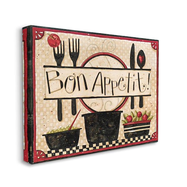 Stupell Industries "Bon Appetit Phrase Vintage Kitchen Cooking Charm" by Dan DiPaolo Unframed Drink Canvas Wall Art Print 24 in. x 30 in.