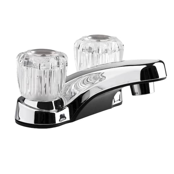 Dura Faucet 4 in. Centerset 2-Handle RV Bathroom Faucet with Crystal Acrylic Knobs in Chrome