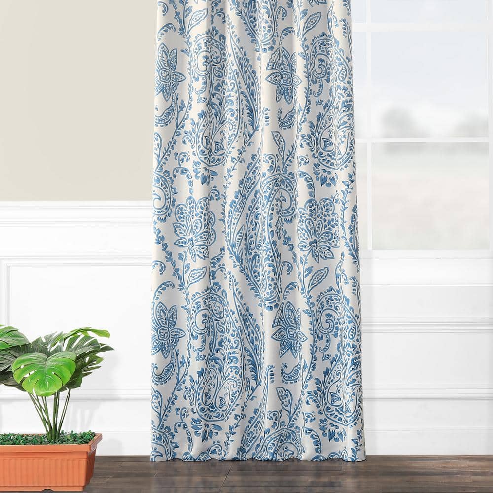 Tea Time China Blue Floral Blackout Polyester Curtain Panel