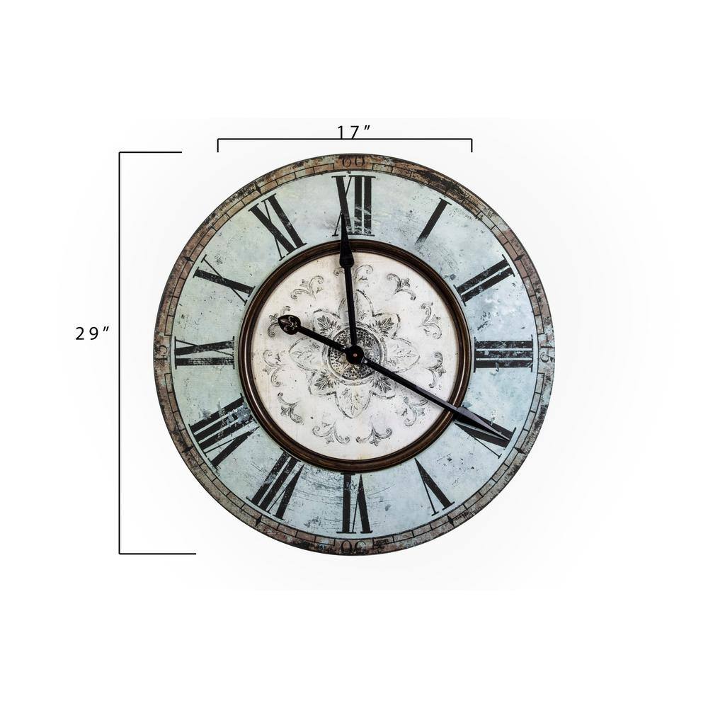Distressed Mint Green 29" Round Wood Wall Clock