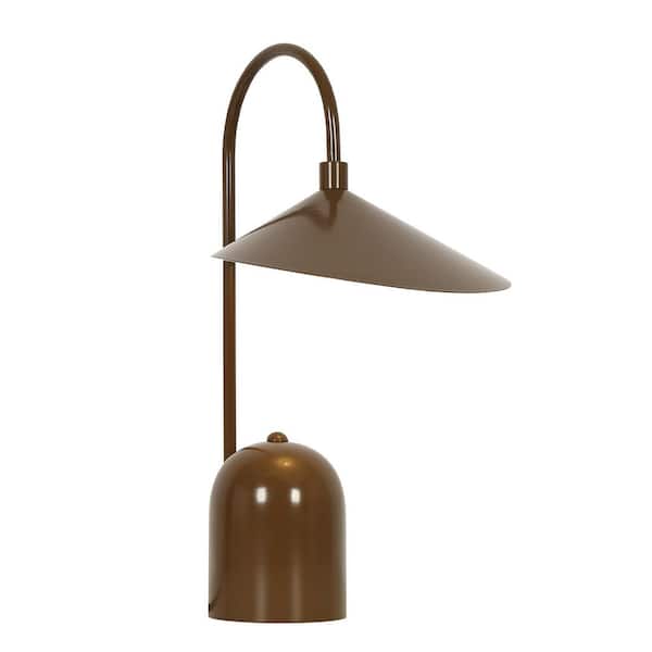 19.7 in. Brown Mid-Century Modern 1-Light Metal Table Lamp with Dome Cone Shade for Living Room, Bedroom, and Bedside