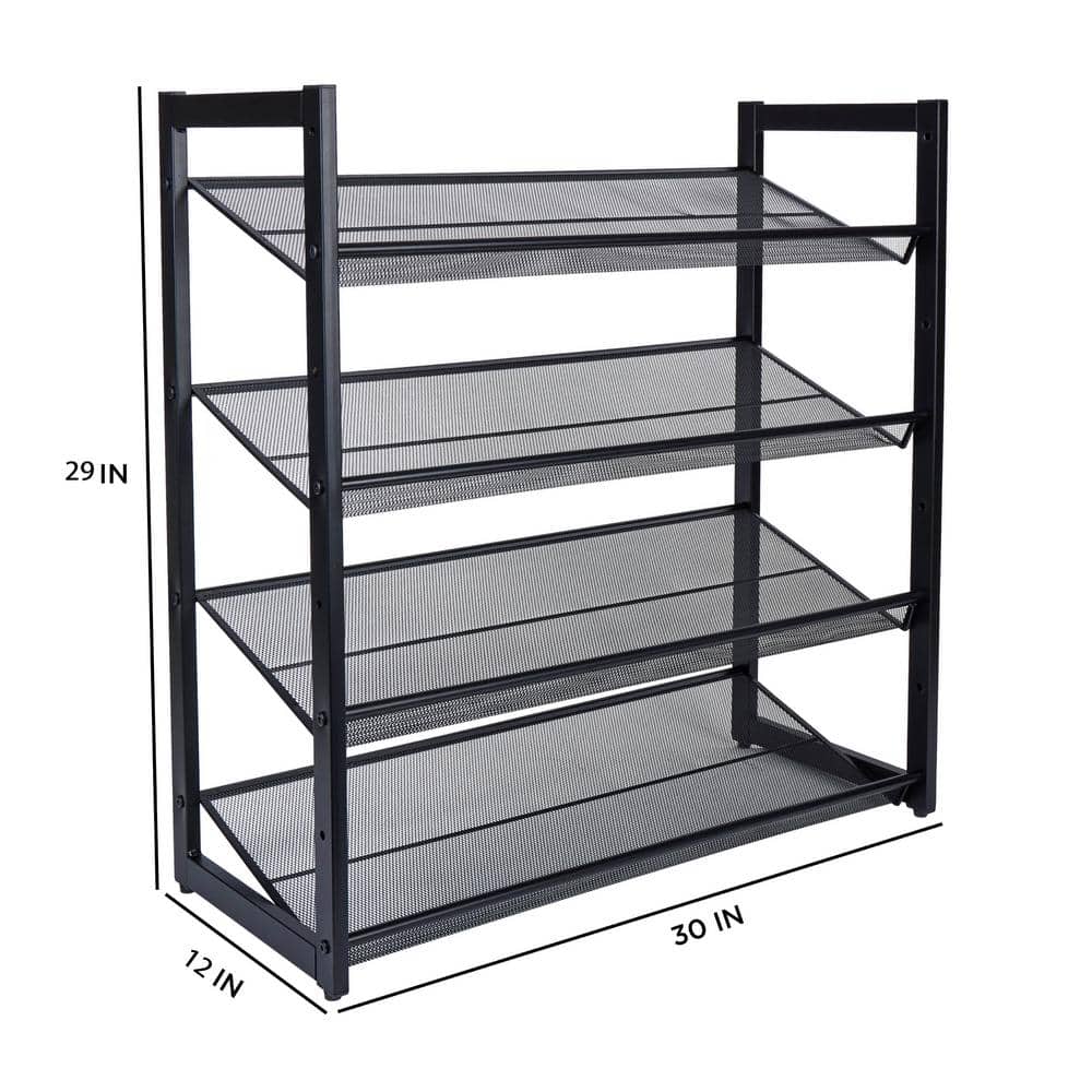 Black Metal 4-Tier Stackable Mesh Shoe Rack