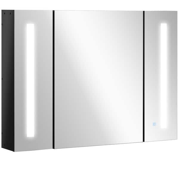 6 in. W x 35.50 in. D x 25.50 in. H Bathroom Storage Wall Cabinet in Black with 3 Cupboards and USB Charge