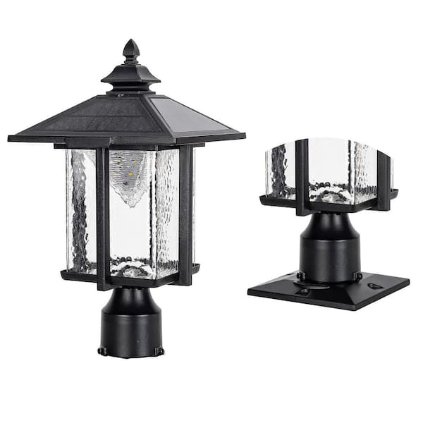 Casita 15 in. 1-Light Black Outdoor Solar Dusk to Dawn Landscape Post Light Pier Mount Light with Warm White LED