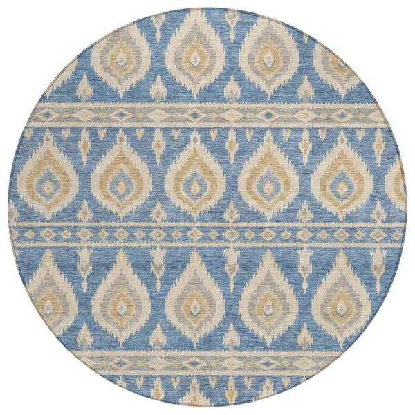Chantille Machine Washable Indoor/Outdoor Abstract ACN3070 Denim 8 ft. x 8 ft. Round Rug