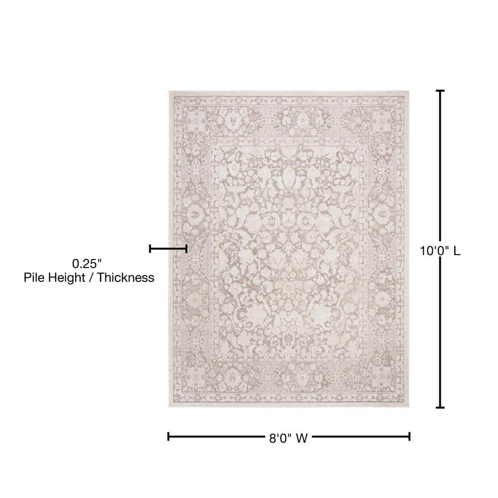 Elegant Floral Etched Beige/Cream 8' x 10' Synthetic Area Rug