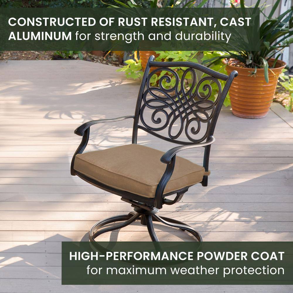 Bronze Cast Aluminum 6-Person Outdoor Dining Set with Natural Oat Cushions