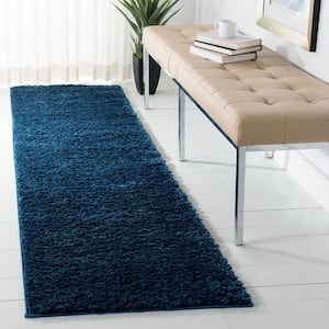 August Shag Navy 2 ft. x 8 ft. Solid Runner Rug