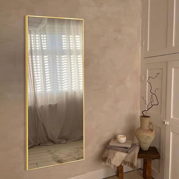 22 in. W x 65 in. H Modern Rectangular Frame Aluminum Alloy Gold Oversized Standing Mirror Floor Mirror