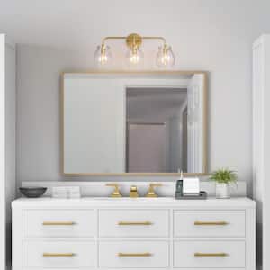 Modern Bathroom Vanity Light, 22 in. 3-Light Gold Bath Lighting for Mirrors, Farmhouse Globe Seeded Glass Wall Sconce
