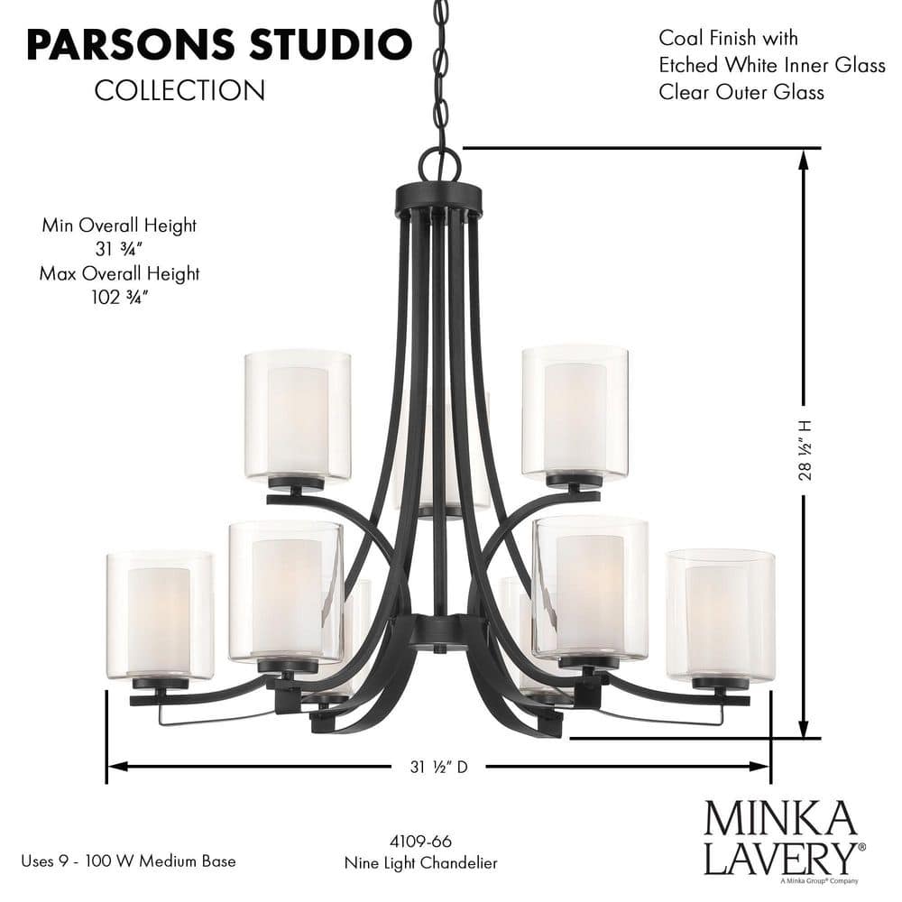 Sand Coal Nickel 9-Light Chandelier with Etched Glass Shades