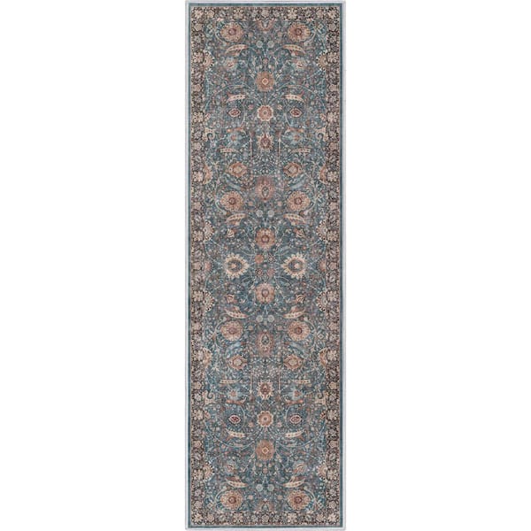 Well Woven Teal 2 ft. 3 in. x 7 ft. 3 in. Asha Liana Vintage Persian Oriental Runner Area Rug