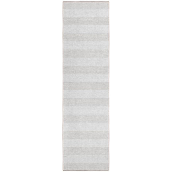 Ivory 2 ft. x 8 ft. Woven Striped Polyester Runner Indoor / Outdoor Area Rug