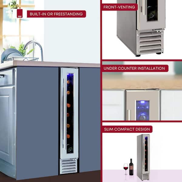 7 Bottle Slim 6 in. Built-In Under-Counter Wine Fridge withStainless Steel Door Frame