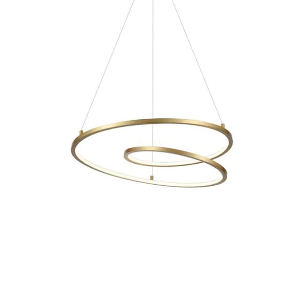 Twist 19 in. 1 Light 28-Watt Antique Brass Integrated LED Pendant Light