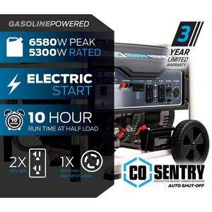 6,580/5,300-Watt Electric Start Gasoline Portable Home Power Generator with CO Alert