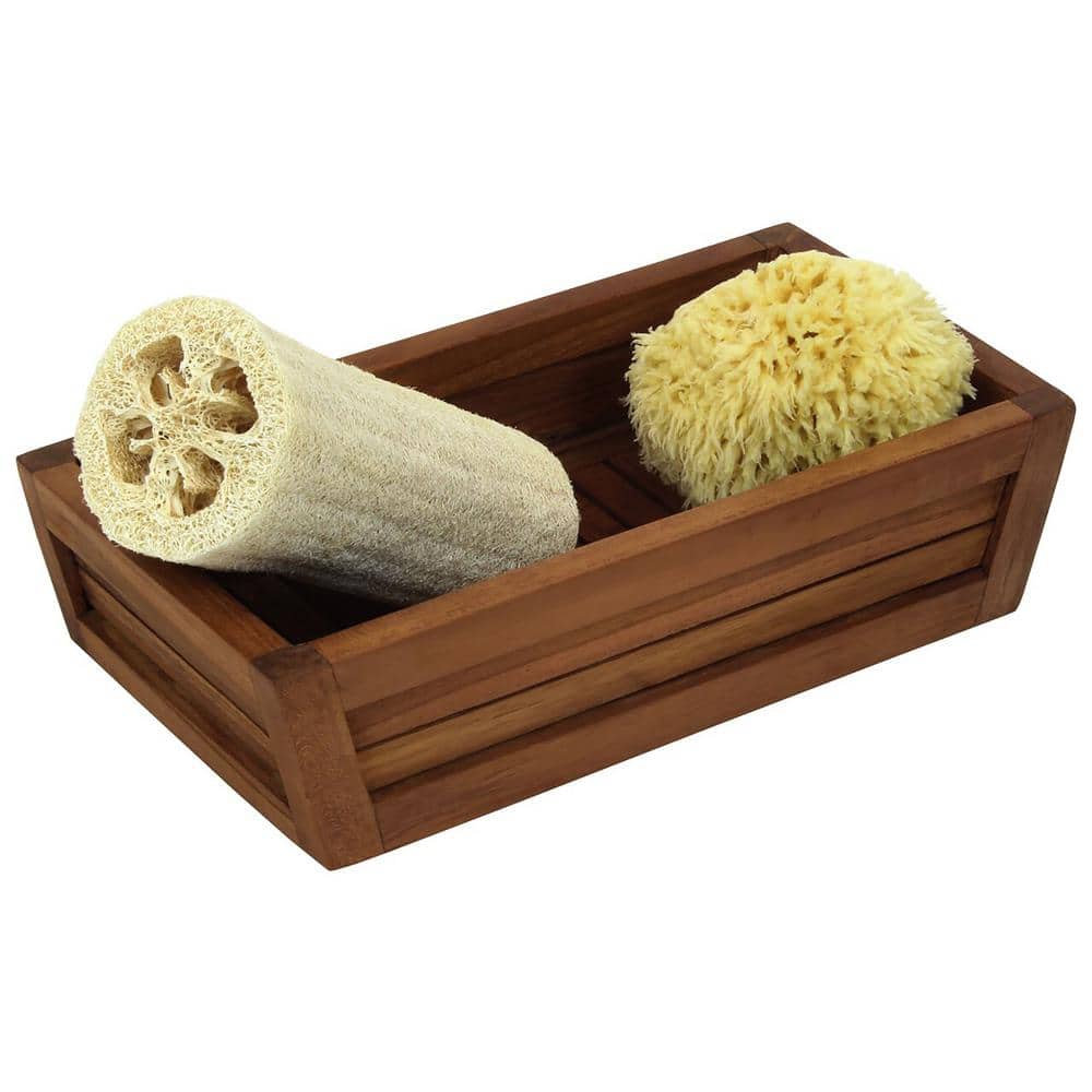 Teak Wood Bathroom Shower Amenities Tray