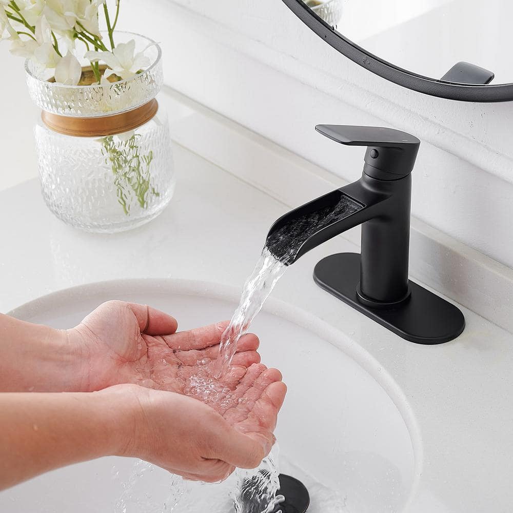 Matte Black Waterfall Single Handle Bathroom Faucet