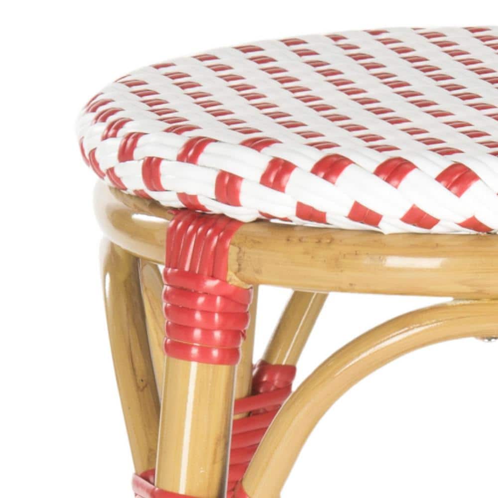 Coastal Farmhouse Red & White Faux Bamboo Bar Stool