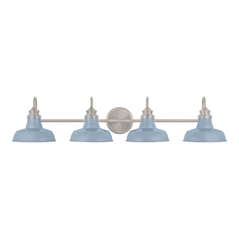 Hampton Bay Elmcroft 38 in. 4-Light Brushed Nickel Modern Farmhouse Bathroom Vanity Light with Slate Blue Metal Shades